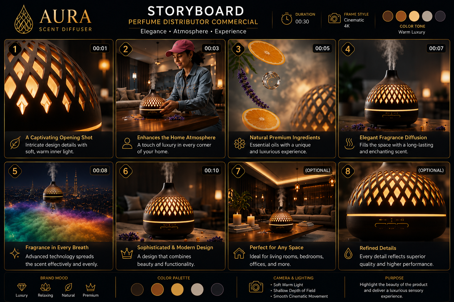 AURA Scent Diffuser Commercial — storyboard