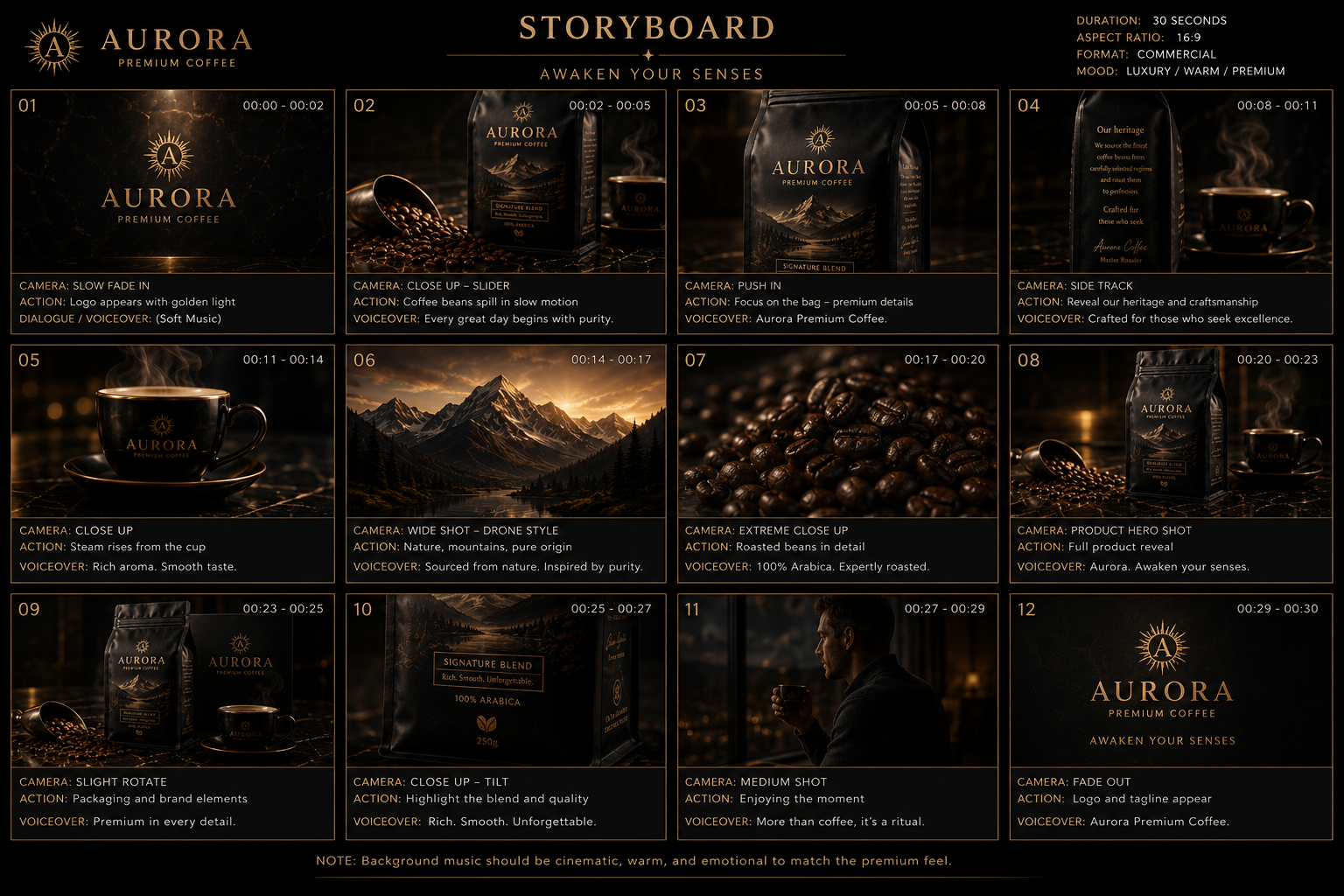 Aurora Premium Coffee — storyboard