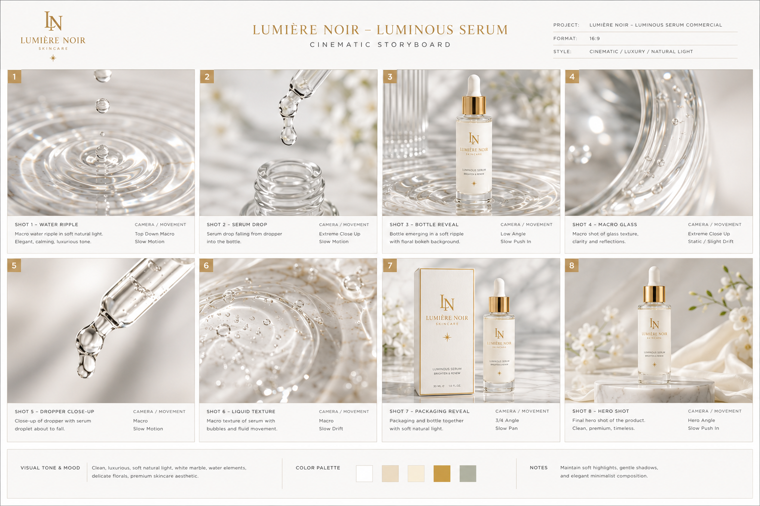 LUMIÈRE NOIR – Luminous Serum Commercial — storyboard
