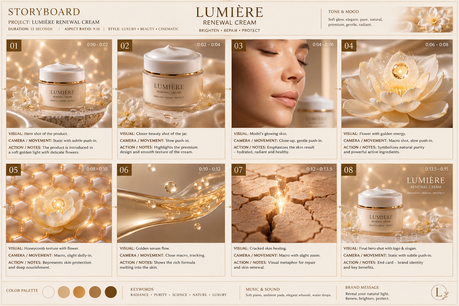 Lumière Renewal Cream — storyboard