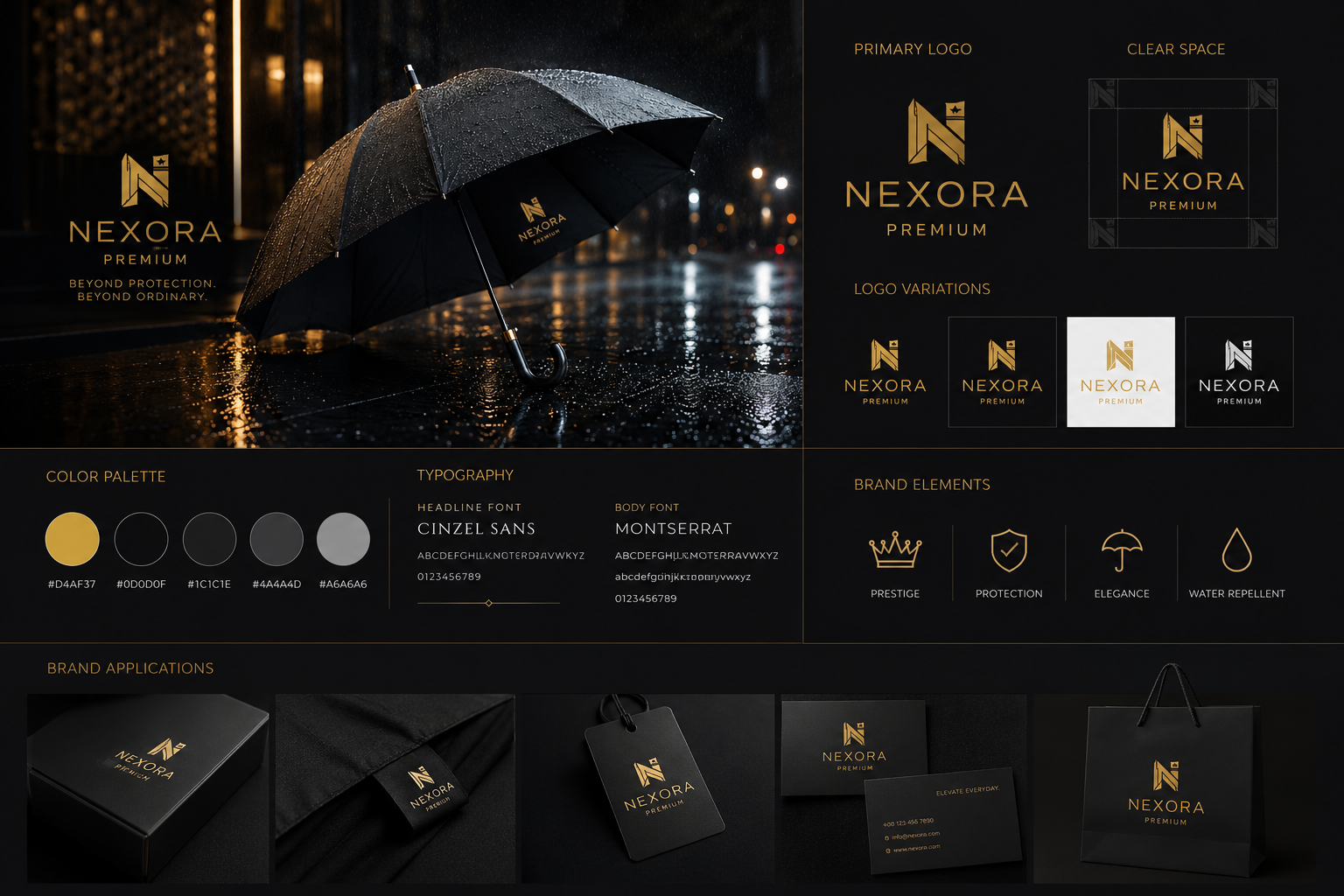 Nexora Premium Umbrella — brand identity