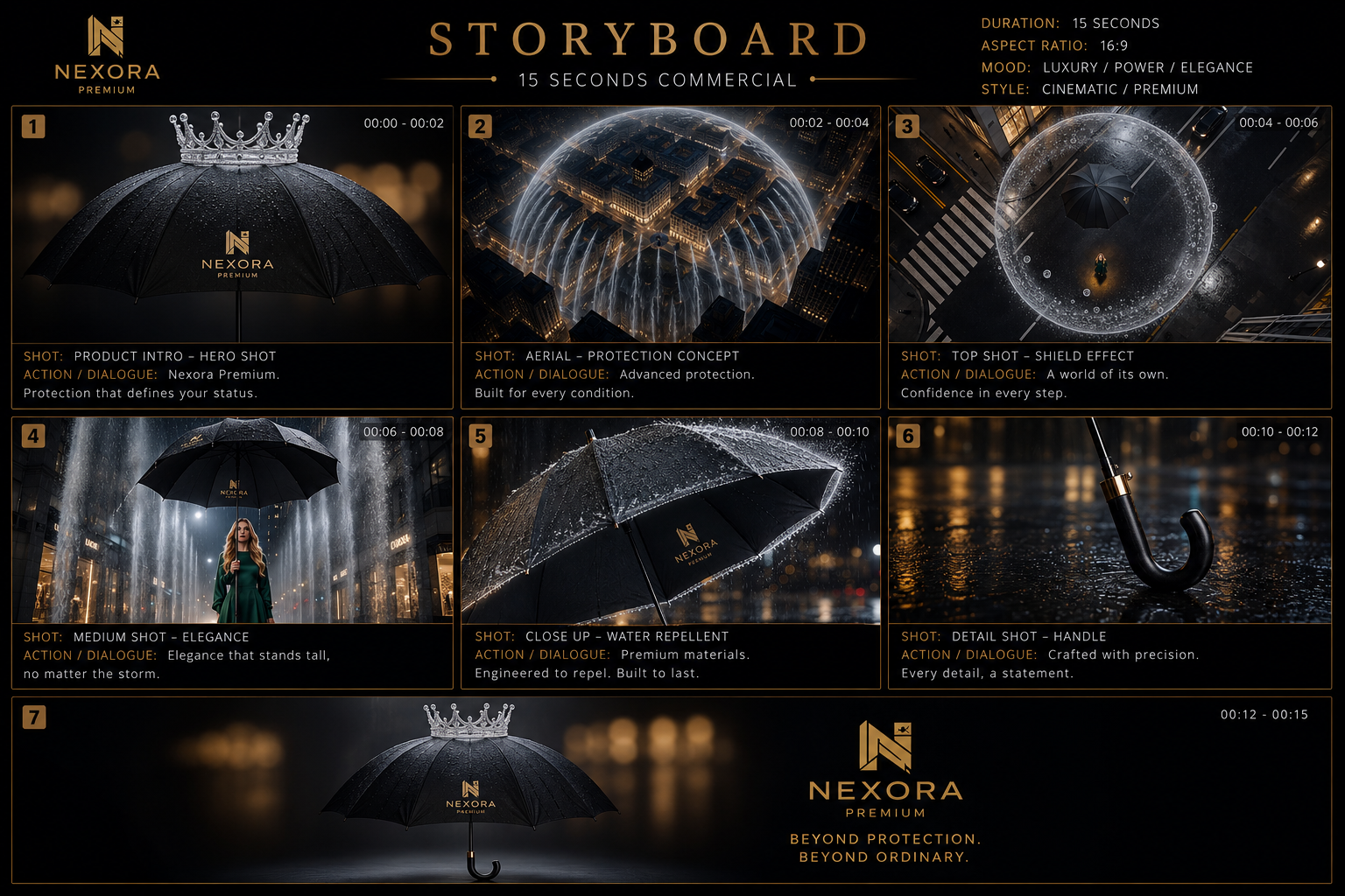 Nexora Premium Umbrella — storyboard