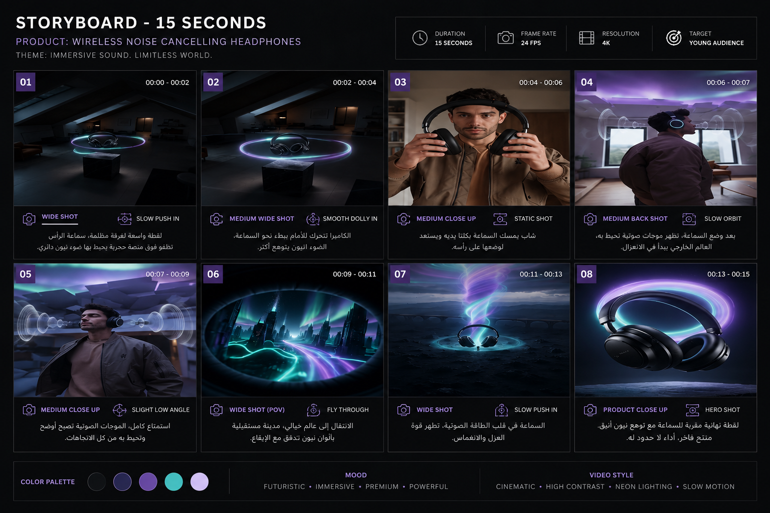 SONORA Wireless Headphones — storyboard