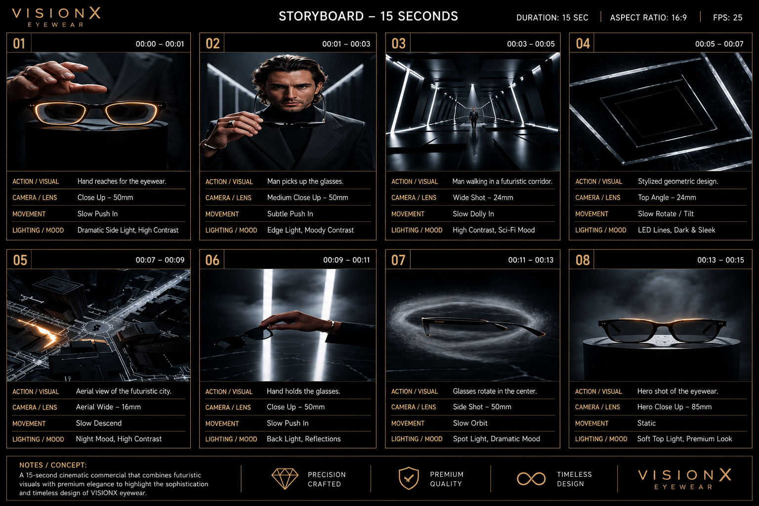 VisionX Premium Eyewear — storyboard